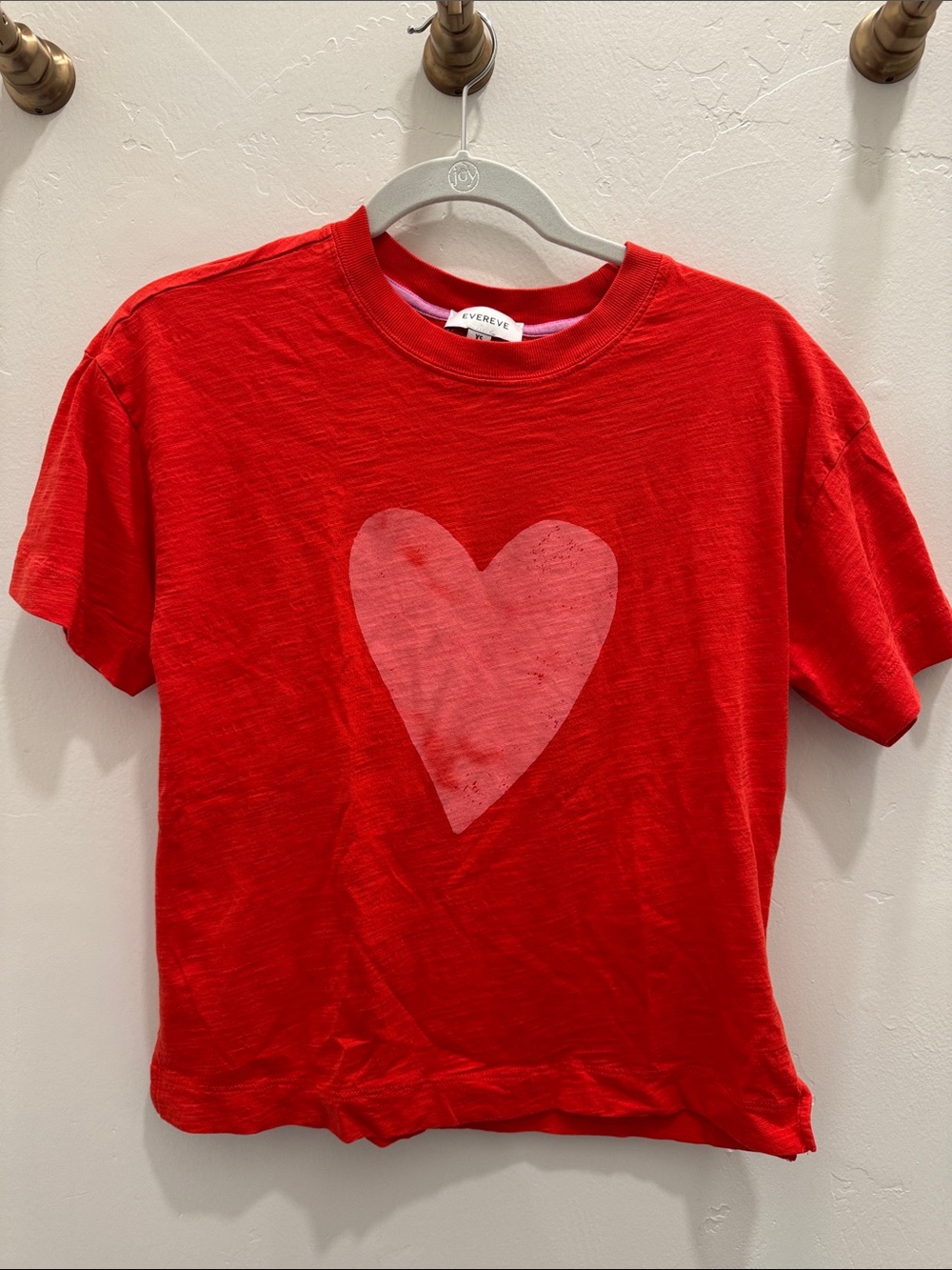 Evereve Red Tee with Pink Heart Graphic